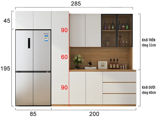 Tủ Đa Năng Để Rượu, Dụng Cụ Pha Chế Và Tủ Lạnh B22